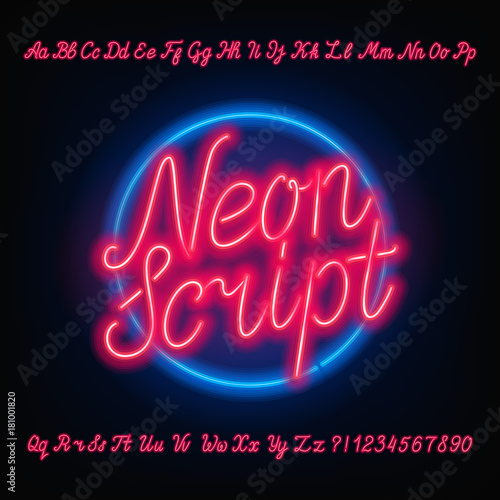 Photographie  Neon script alphabet font