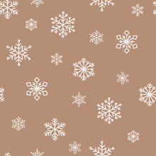 Brown Snowflake Vector Seamless Pattern.