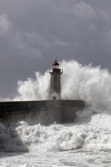 Sticker - Stormy wave against pier and lighthouse