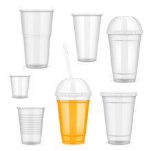 Vector Realistic Transparent Disposable Plastic Cup Set