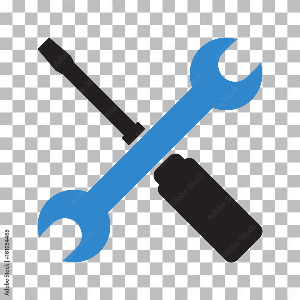 Setting tools icon. Black and blue objects on a transparent background ...