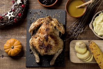 Canvas Print - roast turkey on a wooden table