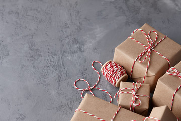 Wall Mural - Christmas gift or present boxes wrapped in kraft paper