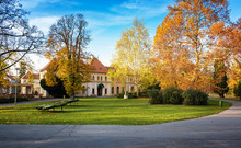 Autumn In Piestany (Slovakia) – Park, Historical Building, Colorful Trees, Blue Sky