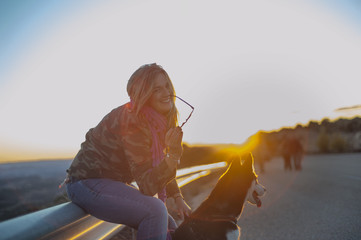 pretty blonde girl with her dog