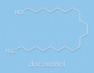 Poster - Docosanol (behenyl alcohol) antiviral drug molecule. Used in treatment of cold sores (herpes simplex virus). Skeletal formula.