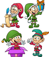 Wall Mural - Cute cartoon Christmas elves. Vector clip art illustration with simple gradients. Each on a separate layer.