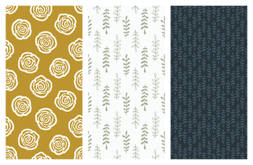 Wall Mural - vector seamless patterns with flowers and leaves