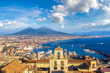 Napoli  And Mount Vesuvius In  Italy