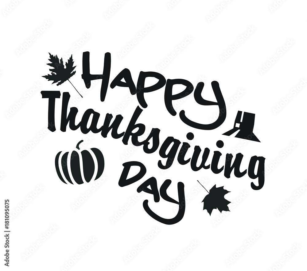 Vector black and white Happy Thanksgiving Day with pictures of pumpkin ...