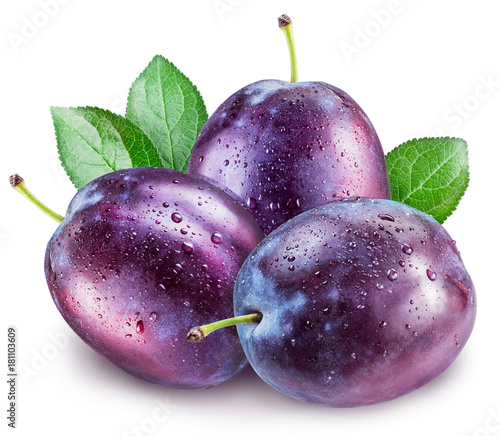 Cuadros en Lienzo Plums with water drops. File contains clipping path.