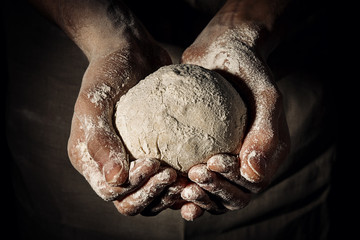 Wall Mural - Cook holding dough sphere