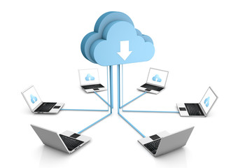 Wall Mural - 3d data cloud and laptops on white
