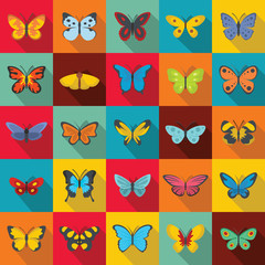 Wall Mural - butterfly icons set, flat style