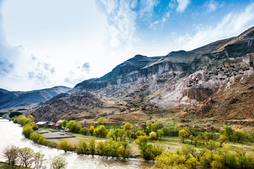 Wall Mural - Panoramic view of Vardzia cave city-monastery in the Erusheti Mountain, Georgia