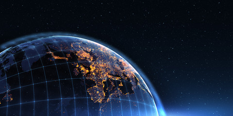 Global International Connectivity Background/Connection lines Around Earth Globe, Futuristic Technology  Theme Background with Light Effect