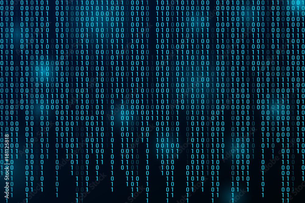 Digital binary data and streaming binary code background. Matrix background with digits 1.0. Vector illustration - obrazy, fototapety, plakaty 