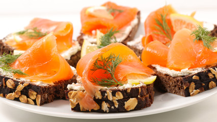 Canvas Print - canape with smoked salmon and dill