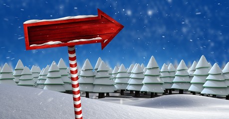 Poster - Wooden signpost in Christmas Winter landscape