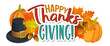 Thanksgiving day greetings and autumn leaves, cartoon illustration. Thanksgiving Day background for decoration. Vector