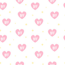 Cute Lovely Pink Hearts With Bff Text Seamless Vector Pattern Background Illustration