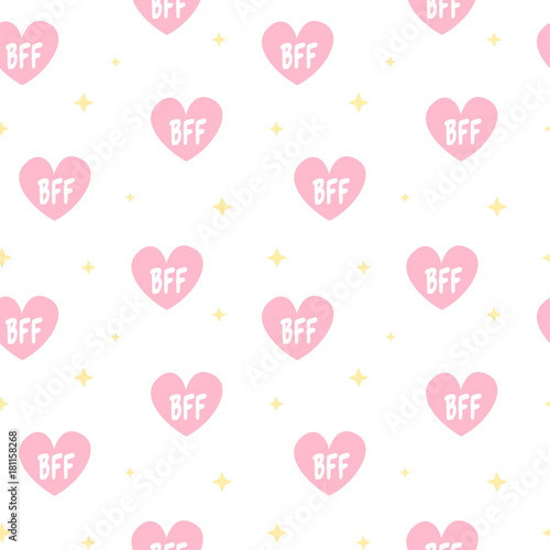 Cute Lovely Pink Hearts With Bff Text Seamless Vector Pattern Background Illustration Cute Lovely Pink Hearts With Bff Text Seamless Vector Pattern Background Illustration