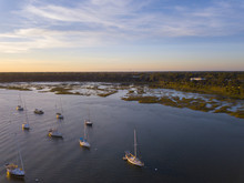 Aerial View Of Boats In Beaufort, South Carolina