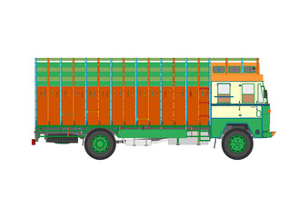 Wall Mural - Classic Indian jingle truck. Flat vector.