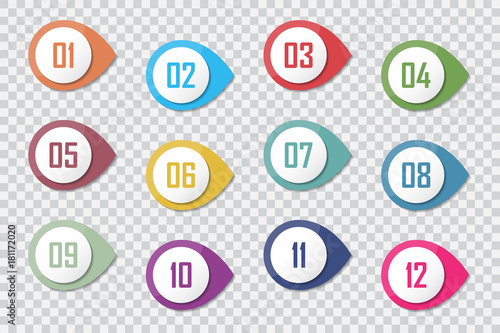 Fotografía Number Bullet Point Colorful 3d Markers 1 to 12 Vector