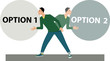 © aleutie - Man hesitates between two option in a process of decision making, EPS 8 vector illustration