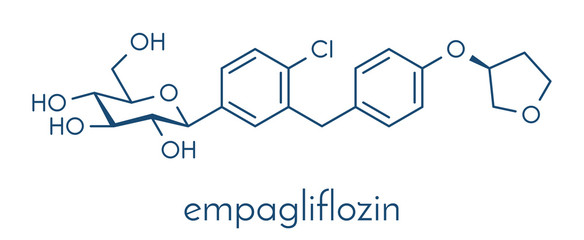 Poster - Empagliflozin diabetes drug molecule. Skeletal formula.