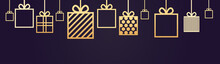 Holiday Background Decoration Horizontal Banner With Gift Boxes Hanging Vector Illustration