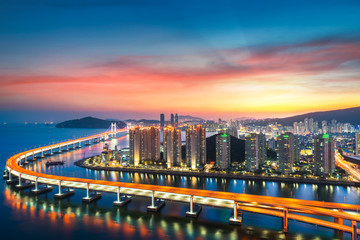 Canvas Print - Sunset in Busan city with building