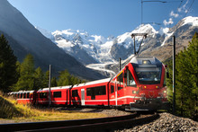 Switzerland Train At Moteratsch Glacier Bernina