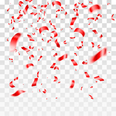 Wall Mural - red confetti on transparent background. celebration of happy events. birthday party background. vect