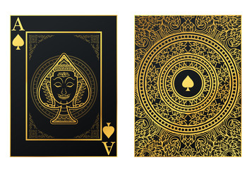 Vector set of thai tradition playing card and icon with decorative ornament