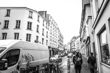 Wall Mural - Traditional architecture of residential buildings. Black-white photo. Paris - France.