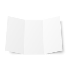Poster - Vector blank white trifold booklet opened on white background. Front side. Tri folded paper sheet in A4. Mock up of empty cover or flyer isolated. 3D illustration