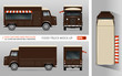 Food truck vector mock-up for advertising, corporate identity. Isolated mobile coffee van template on transparent background. Vehicle branding mockup. View from side, front, back, top.
