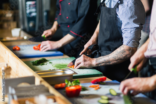 Chef Cooking Food Kitchen Restaurant Cutting Cook Hands Hotel Man Male Knife Preparation Fresh Preparing Concept Stock Image Stock Photo Adobe Stock