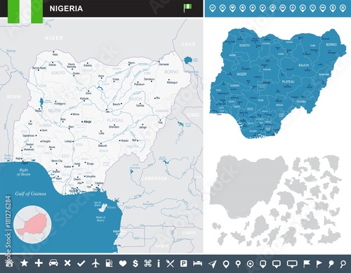 Plakat Nigeria - plansza mapę - szczegółowe wektorowej