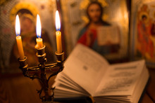 Burning Candle In A Dark Room, Orthodox