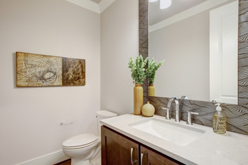 Wall Mural - White bathroom interior with vanity cabinet and a toilet