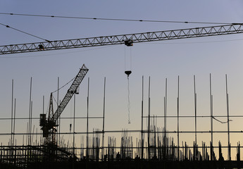 Wall Mural - The crane is working at the construction site