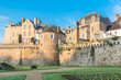 Vannes, Brittany, view of the ramparts garden with a tower, touristic place in Morbihan
