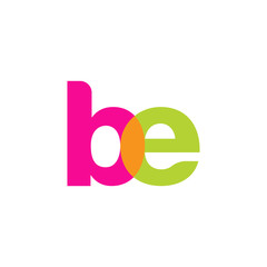 Initial letter be, overlapping transparent lowercase logo, modern magenta orange green colors