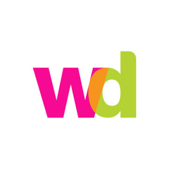 Initial letter wd, overlapping transparent lowercase logo, modern magenta orange green colors