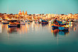 beautiful european harbor with maltese yacht and boat luzzu, village of Marsaxlokk, vintage toned style