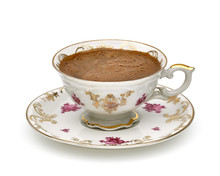 Turkish Coffee In Vintage Or Antique Porcelain Cup On White Background With Clipping Path