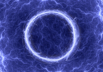 Wall Mural - blue circle lightning, electrical plasma background